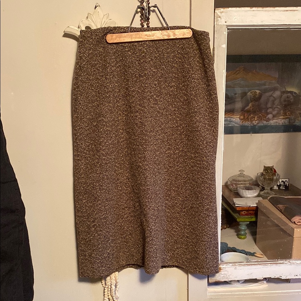 MaxMara Classic Brown Tweed Midi Pencil Skirt 36 S M 6 Wool Silk Angora